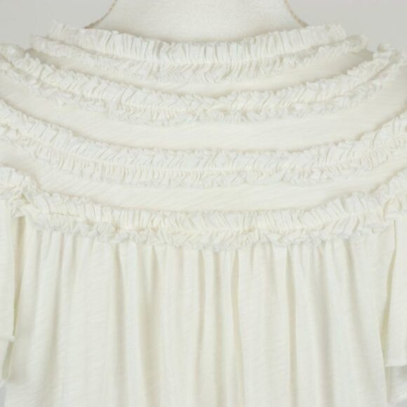 Goldie Women's Medium White Pima Cotton Split Neck Ruffled Short Sleeve Blouse - Picture 4 of 8